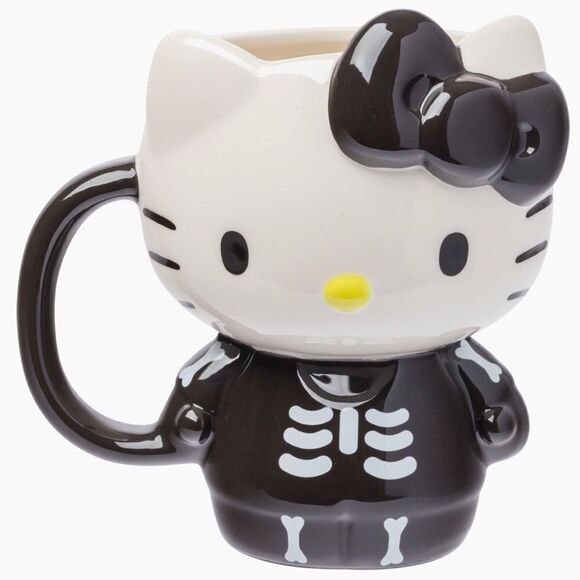 Sanrio Hello Kitty Halloween Skeleton Ceramic Mug Set of 2 Black White NEW - Picture 7 of 9